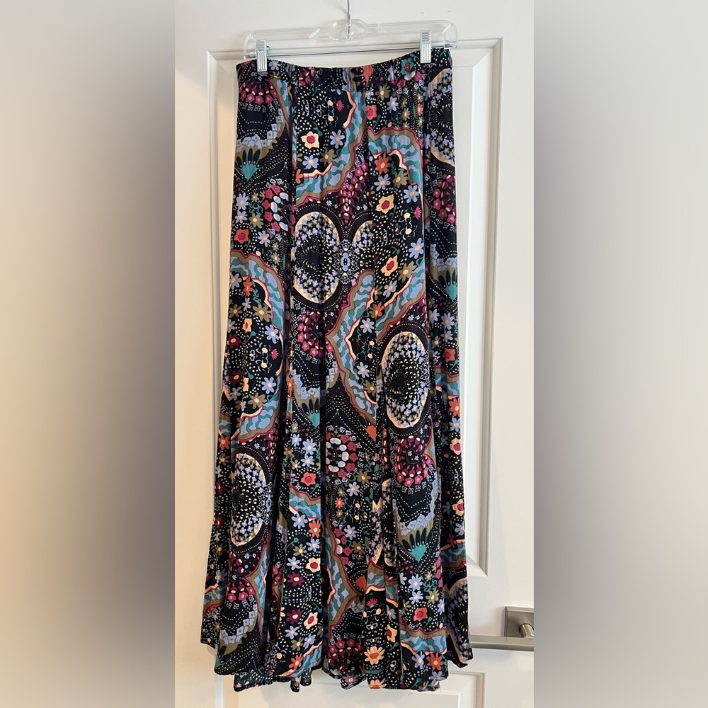 Free People Black Multi Color A-Line Maxi Skirt Size M